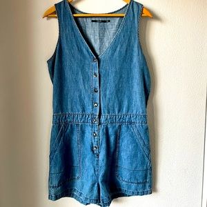 J Brand “devoted” denim romper NWT